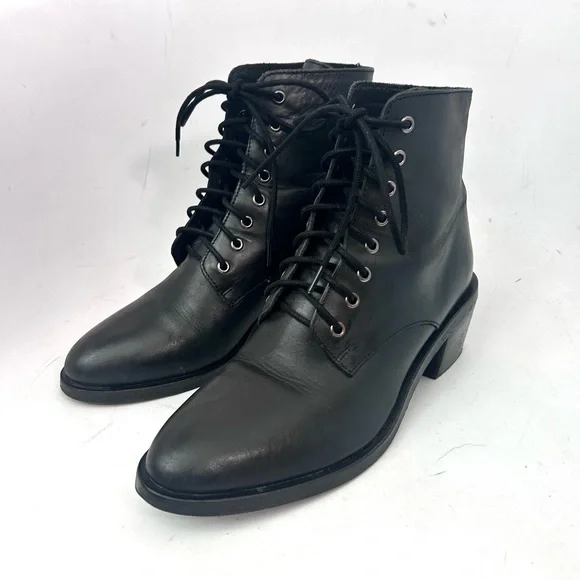 Jeffrey Campbell Zephyr Boot Size 9 Black Leather Lace-up Ankle Boots - Picture 2 of 11